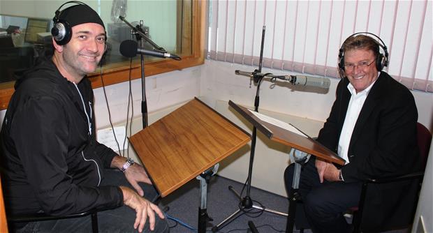 Darren Percival in the Vision Australia Radio studios with Peter Butler.